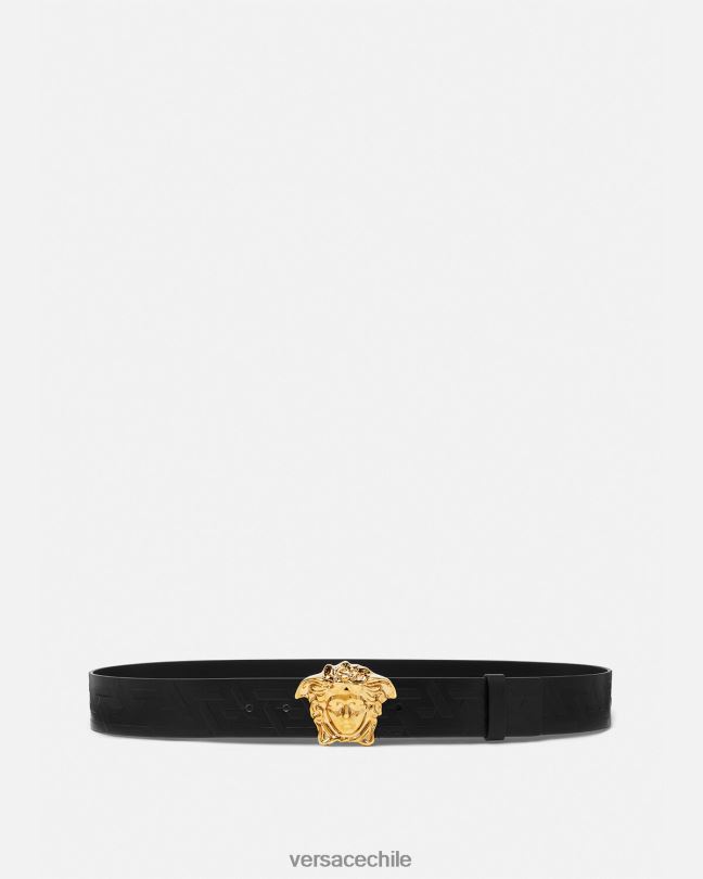 negro cinturón de piel con greca de medusa Versace hombres accesorios V26001623