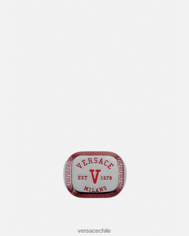 metálico y rojo anillo con logo universitario Versace hombres accesorios V26001698