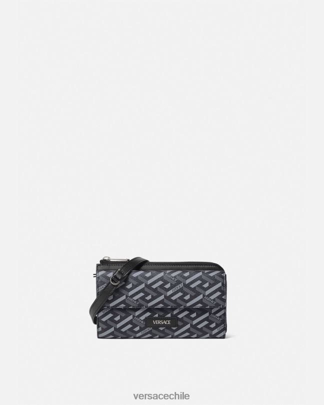 negro y gris bolso bandolera con firma la greca Versace hombres bolsas V26001484