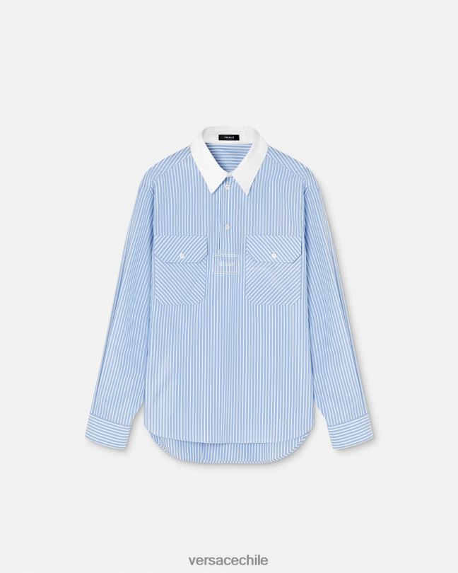 azul claro camisa a rayas con logo Versace hombres ropa V26001295