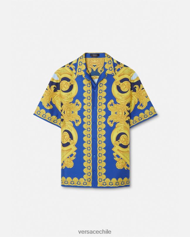 azul y oro camisa de seda barroco 660 Versace hombres ropa V26001319