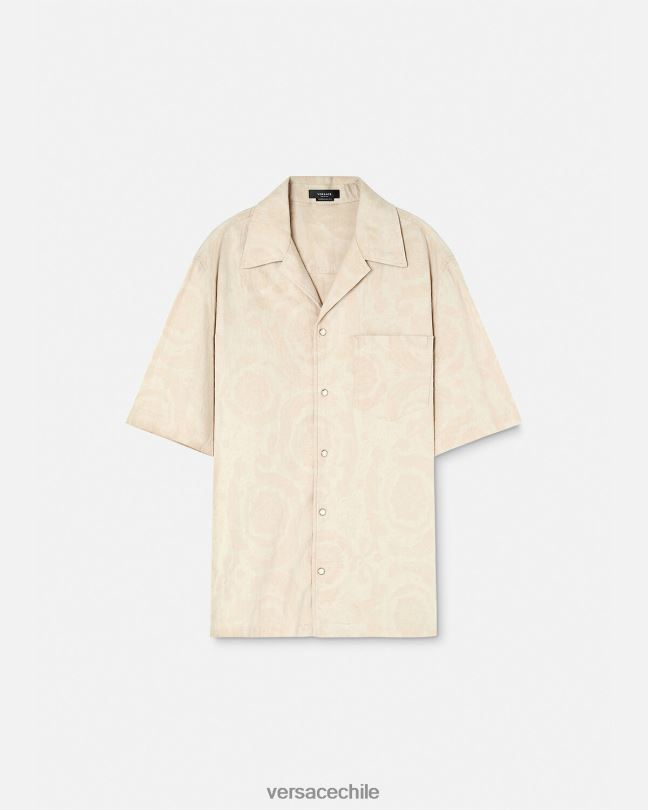 beige camisa de cambray con silueta barroca Versace hombres ropa V26001291
