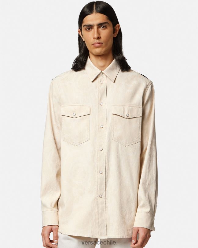 beige camisa de cambray con silueta barroca Versace hombres ropa V26001292