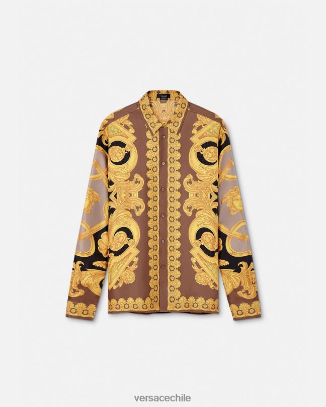 marrón y dorado camisa de seda barroco 660 Versace hombres ropa V26001320