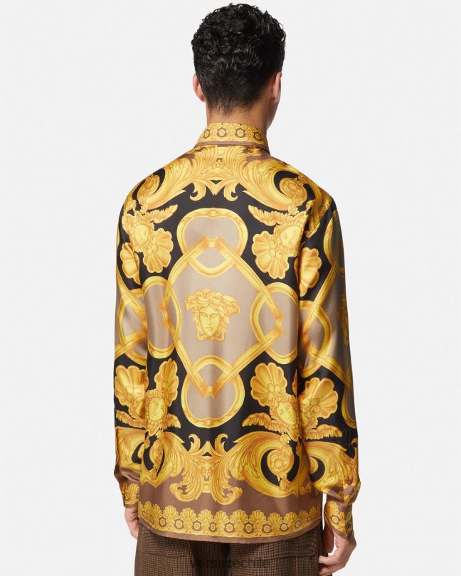 marrón y dorado camisa de seda barroco 660 Versace hombres ropa V26001320
