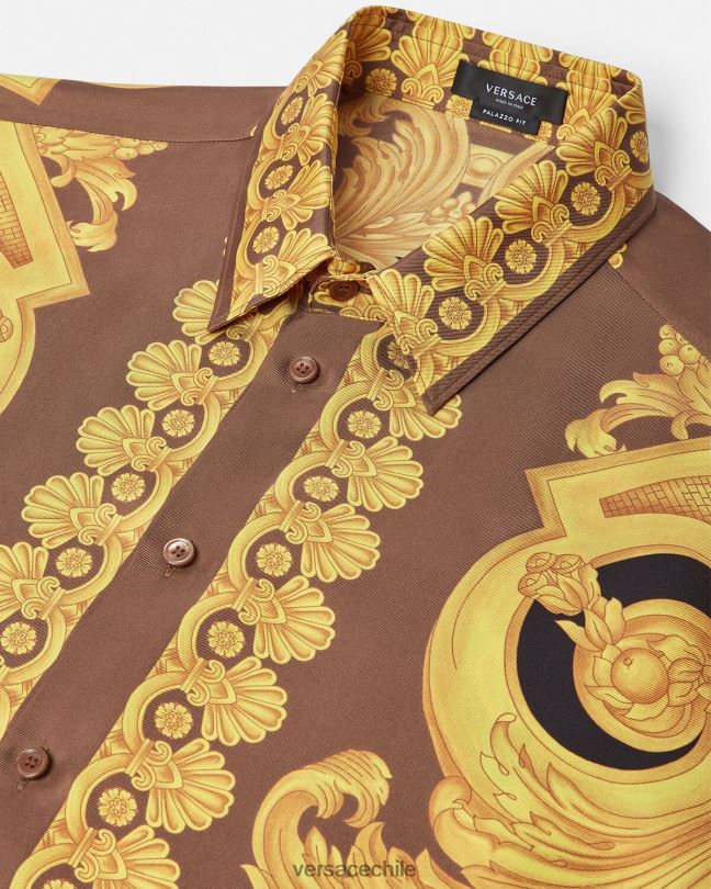 marrón y dorado camisa de seda barroco 660 Versace hombres ropa V26001320