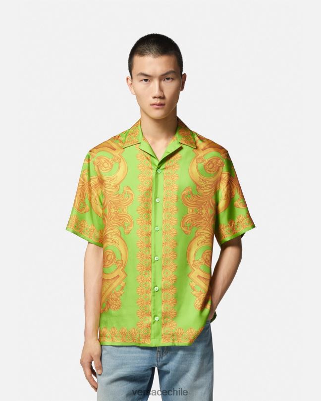 oro y verde camisa de seda barroco 660 Versace hombres ropa V26001317