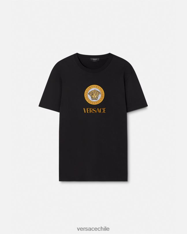 negro camiseta con logo de medusa bordado Versace hombres ropa V26001399