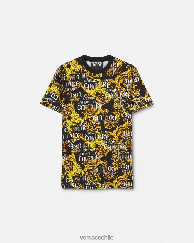 oro negro camiseta de alta costura con logo Versace hombres ropa V26002387
