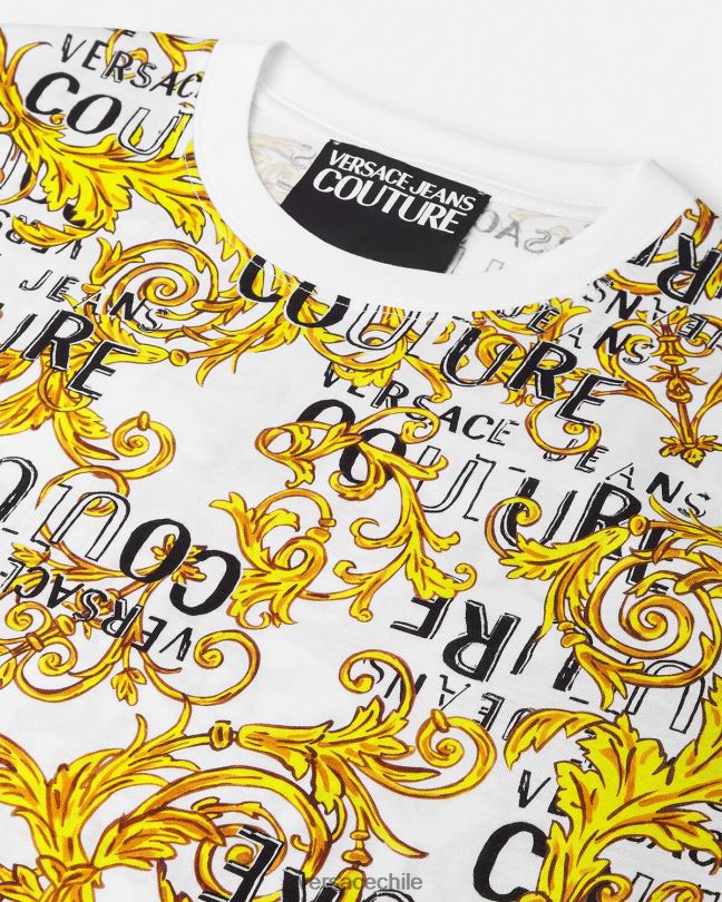 oro y blanco camiseta de alta costura con logo Versace hombres ropa V26002386