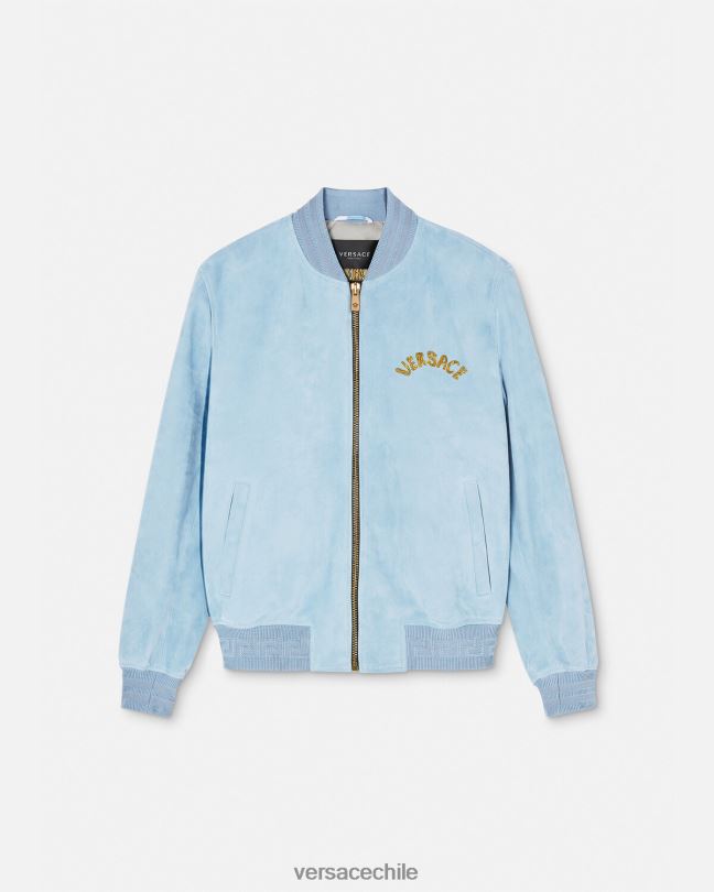 azul claro chaqueta de ante con logo barroco y conchas marinas Versace hombres ropa V26001223