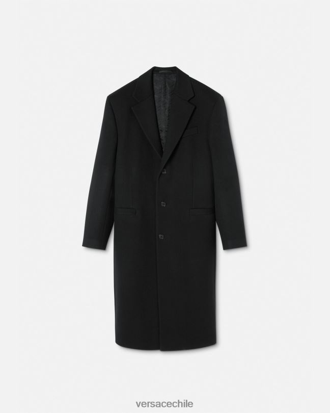 negro abrigo de lana con botonadura simple Versace hombres ropa V26001245