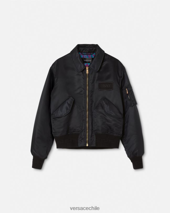 negro chamarra bomber con parche del logo Versace hombres ropa V26001250