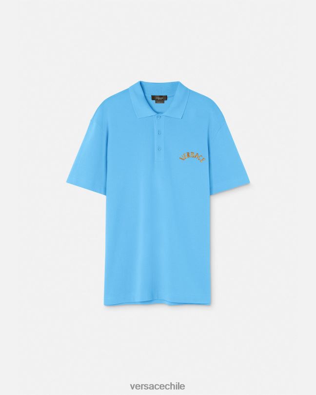 azul claro playera tipo polo con logo barroco y conchas marinas Versace hombres ropa V26001362