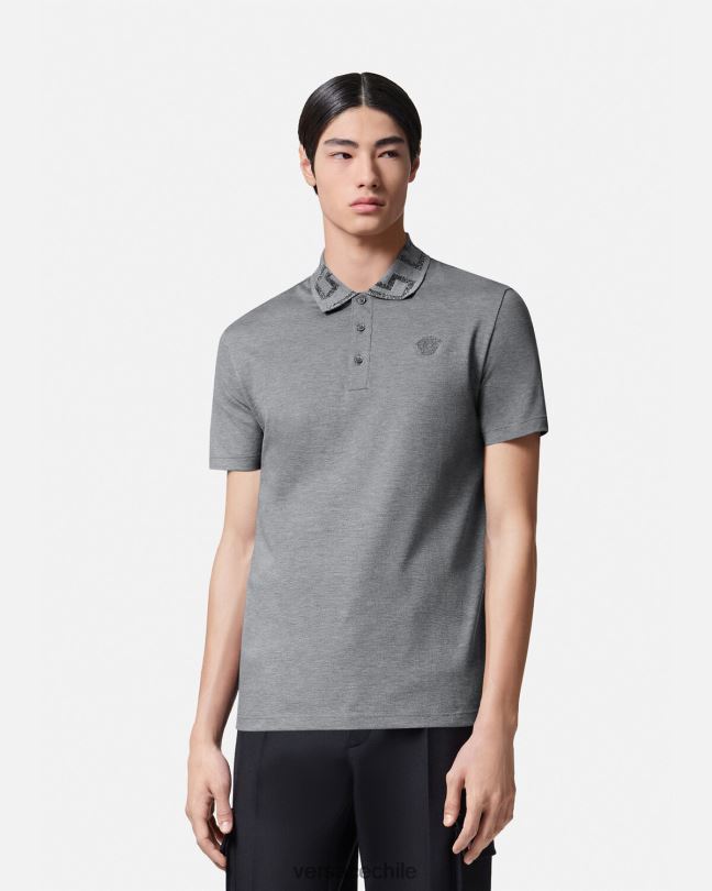 gris playera tipo polo con greca Versace hombres ropa V26001358