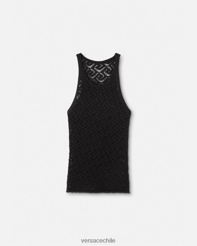 negro camiseta sin mangas de punto con encaje la greca Versace hombres ropa V26001340