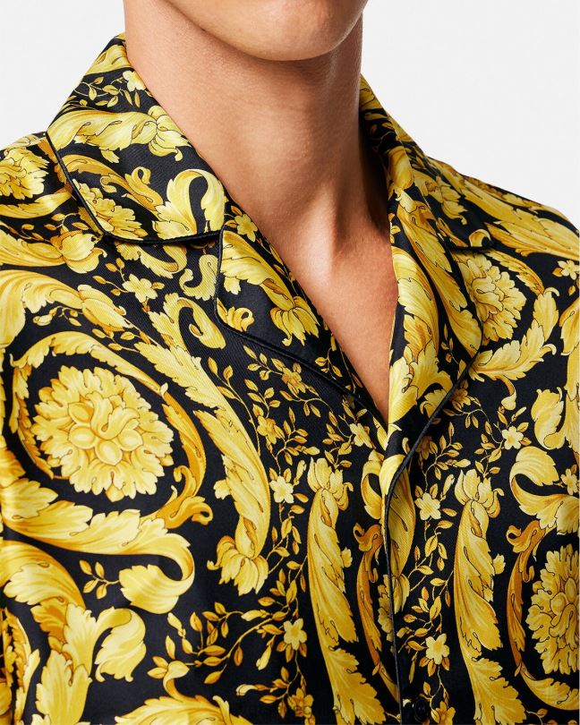 imprimir camisa de pijama de seda con estampado barroco Versace hombres ropa interior y ropa de playa V26001735