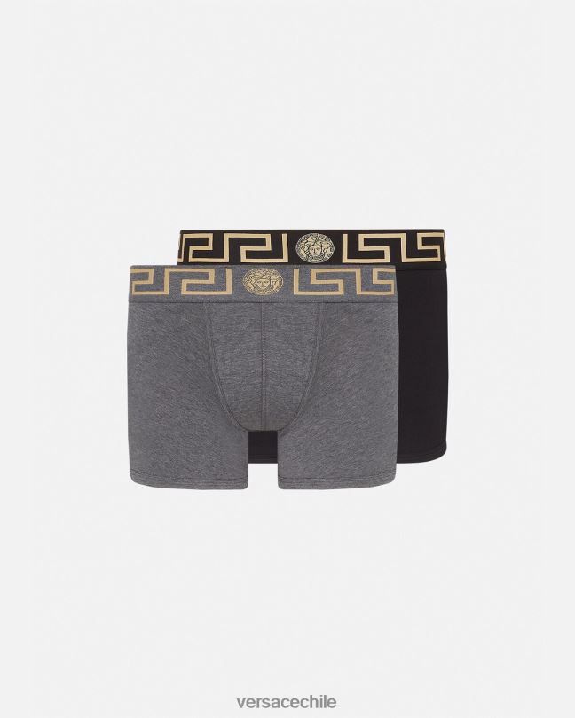 gris negro Pack de 2 calzoncillos largos con borde de Greca Versace hombres ropa interior y ropa de playa V26001764