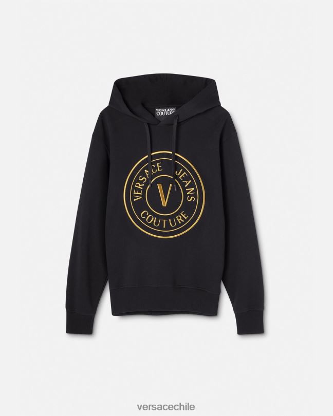 oro negro sudadera con capucha y emblema en V Versace hombres ropa V26002364