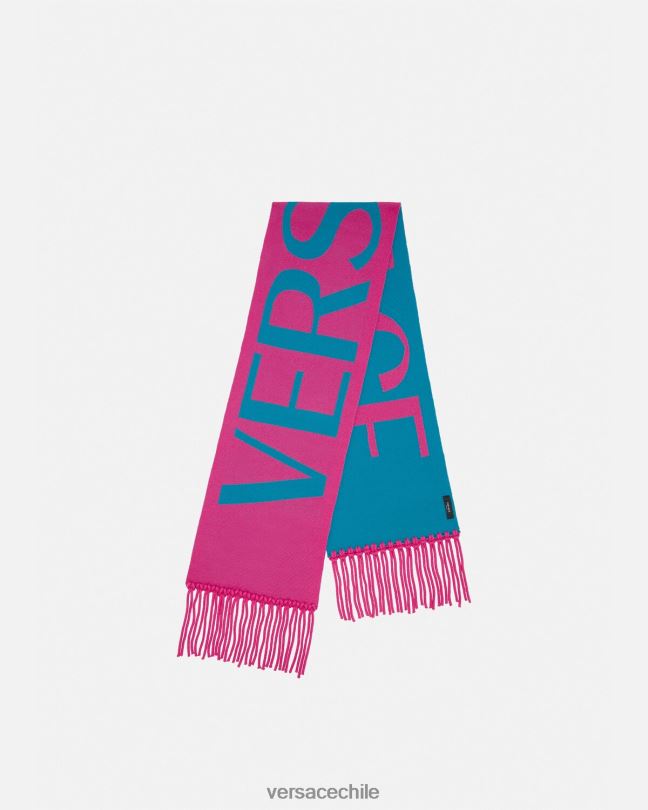 fucsia y azul bufanda de punto con logo en jacquard Versace mujer accesorios V2600934