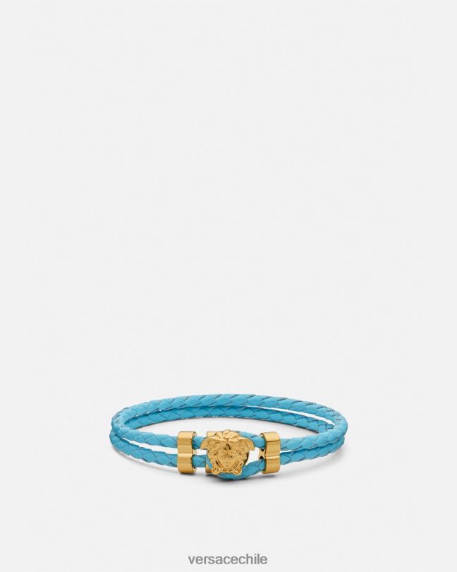 azul claro pulsera de cuero trenzado con medusa Versace mujer accesorios V2600739