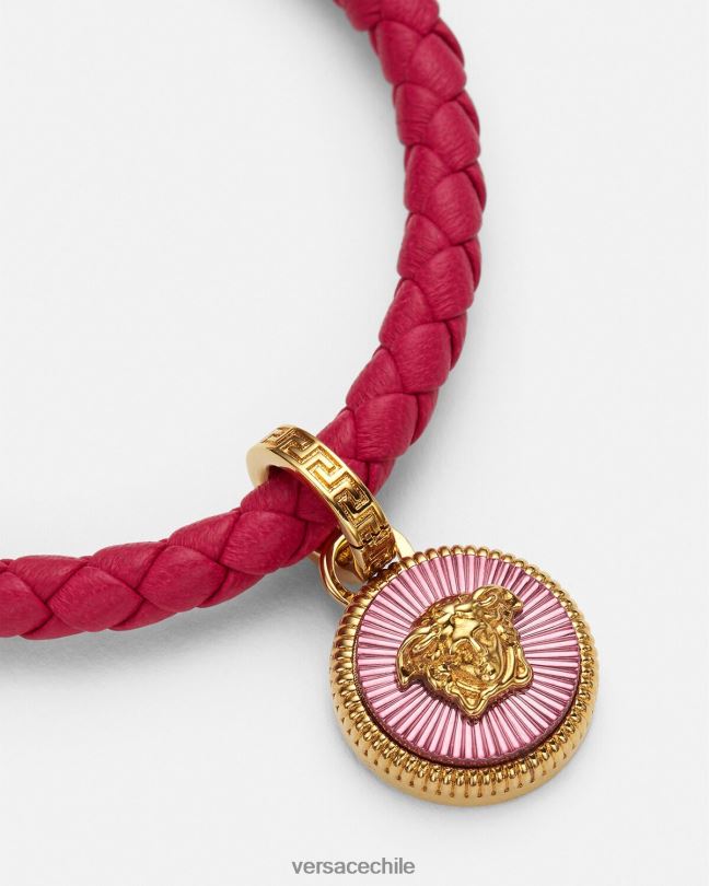 fucsia pulsera de cuero con medusa biggie Versace mujer accesorios V2600729