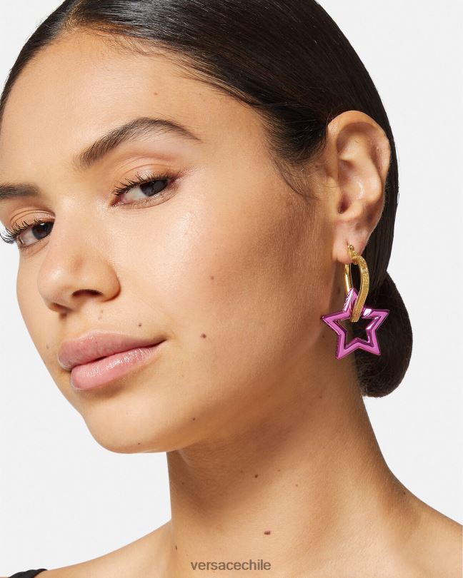 oro y fucsia pendientes de aro con cadena funky Versace mujer accesorios V2600830