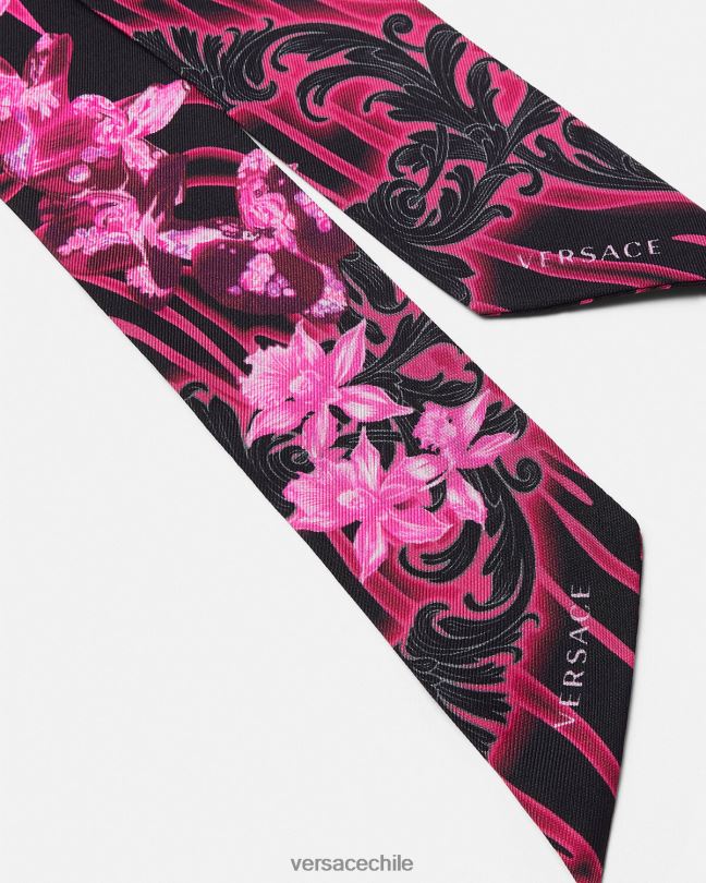 fucsia y estampado corbata tipo fular de seda barroco con orquídeas Versace mujer accesorios V2600922
