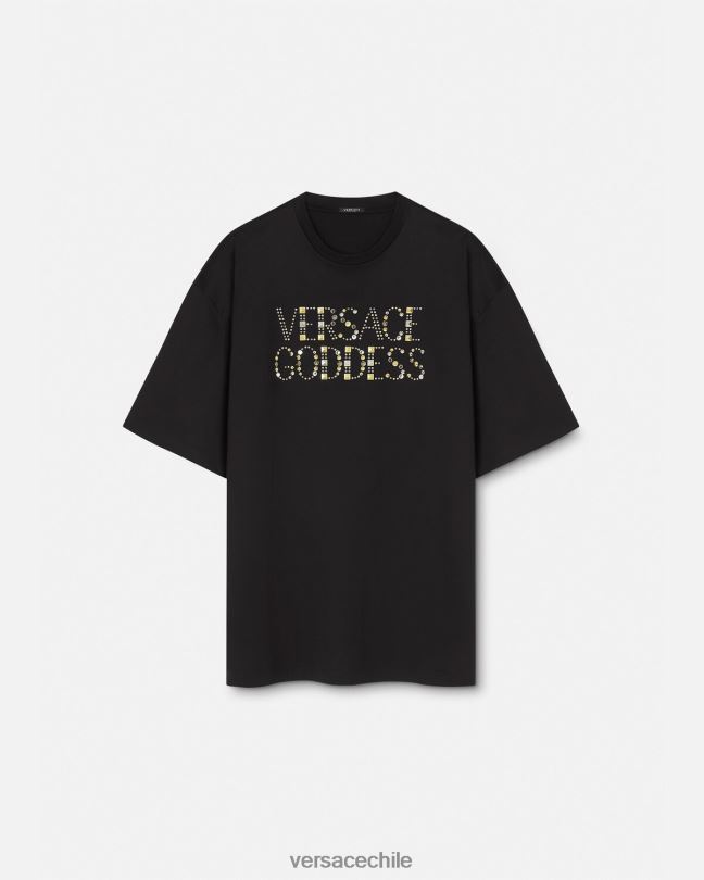 negro camiseta con tachuelas de diosa Versace mujer ropa V2600156
