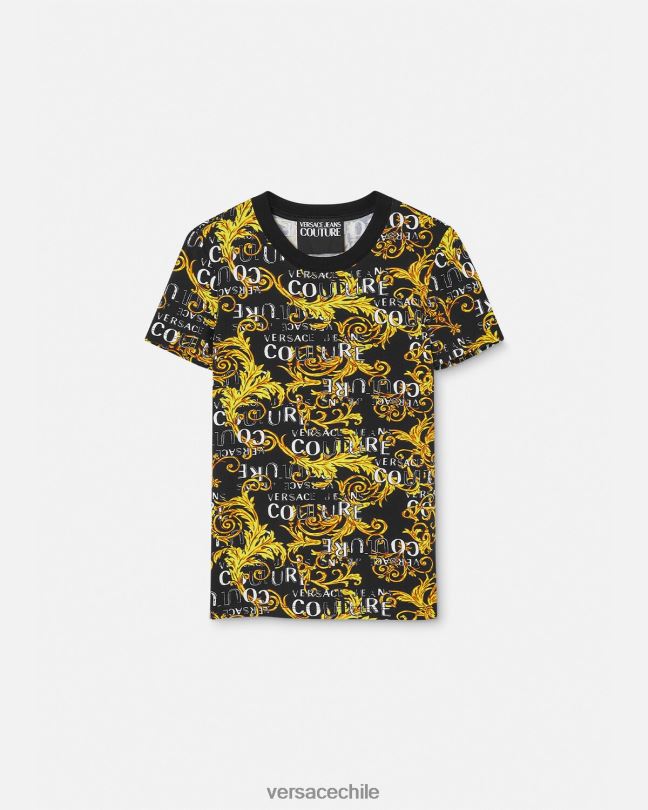 oro negro camiseta de alta costura con logo Versace mujer ropa V26002222