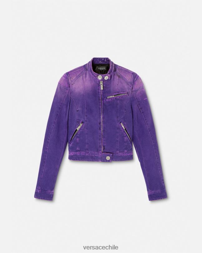 Violeta chamarra biker de mezclilla con Medusa Versace mujer ropa V260093