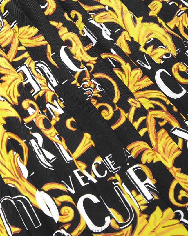 oro negro falda plisada de alta costura con logo Versace mujer ropa V26002250