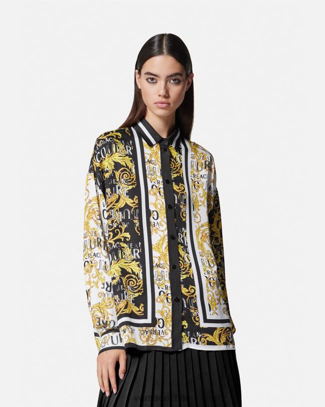 oro negro camisa de alta costura con logo Versace mujer ropa V26002202
