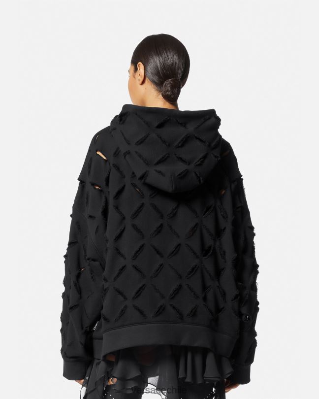 negro sudadera con capucha extragrande y desgastada Versace mujer ropa V2600142