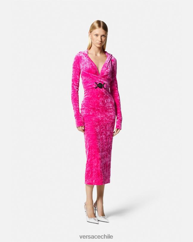 fucsia vestido con capucha de terciopelo con Medusa '95 Versace mujer ropa V260057