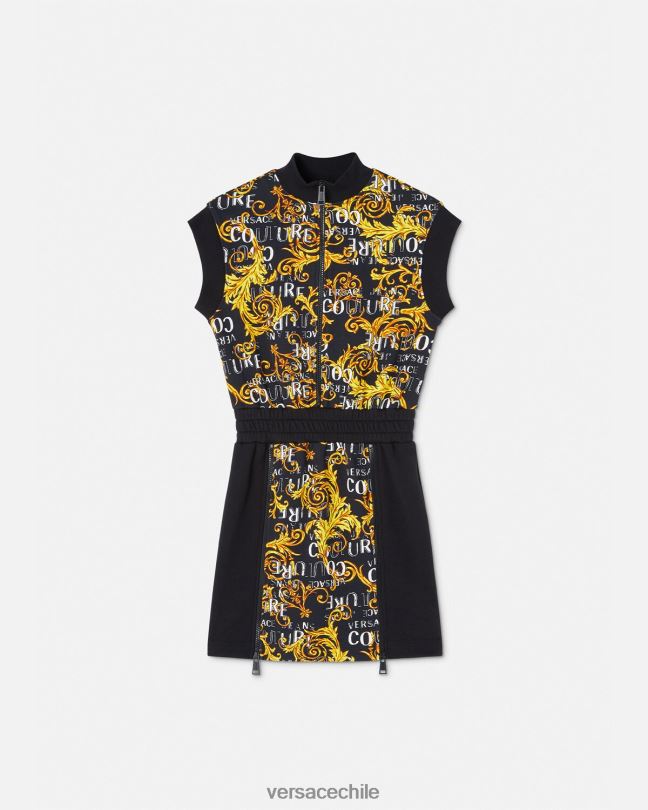 oro negro vestido corto de alta costura con logo y cremallera Versace mujer ropa V26002182