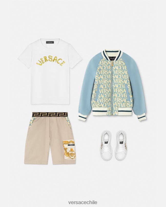 beige pantalones cortos con greca y concha barroca Versace niños ropa V26002086