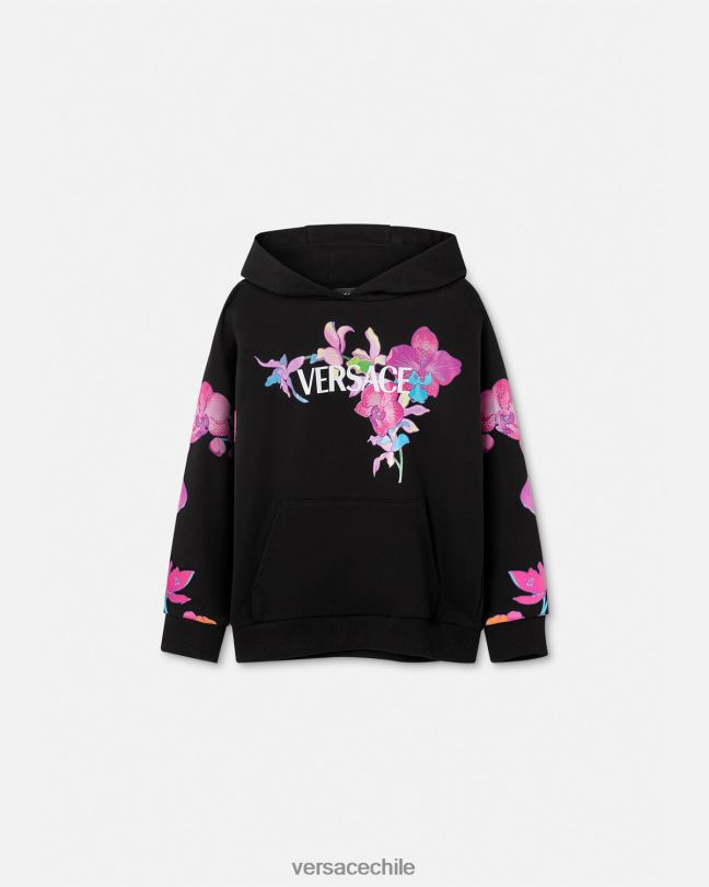 negro y estampado sudadera con capucha barroco de orquídeas Versace niños ropa V26001972