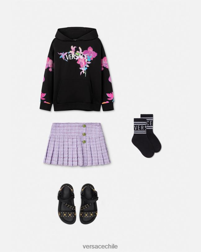 negro y estampado sudadera con capucha barroco de orquídeas Versace niños ropa V26001972