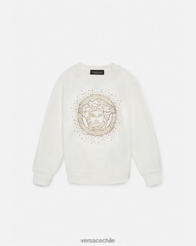 blanco sudadera con medusa de cristal Versace niños ropa V26001963