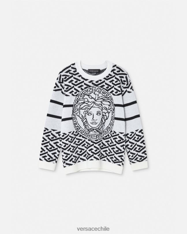 blanco negro suéter con medusa y greca Versace niños ropa V26001992