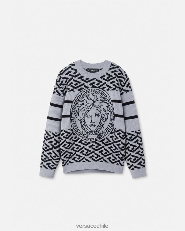 gris suéter con medusa y greca Versace niños ropa V26001994