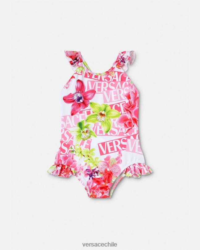 blanco y estampado bañador de bebé con logo y orquídeas Versace niños ropa V26001865