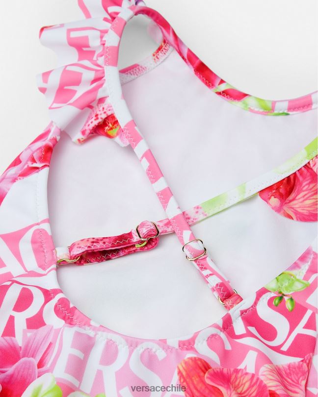 blanco y estampado bañador de bebé con logo y orquídeas Versace niños ropa V26001865